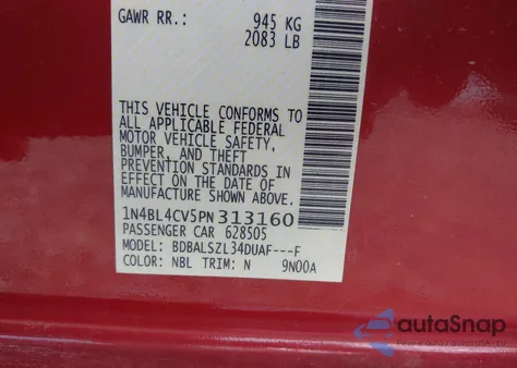 2023 Nissan Altima Sr Fwd z USA, uszkodzony, nr VIN 1N4BL4CV5PN313160